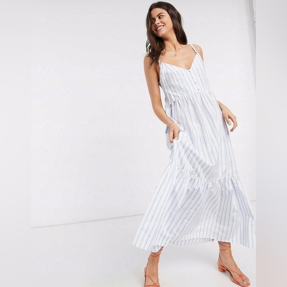 ASOS Blue White Striped Maxi Sundress – Cotton Blend - Picture 1 of 13